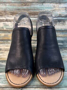 Born Slingback Sandal Womens 8M Black Leather Dress Comfort Chunky Heel Open Toe
